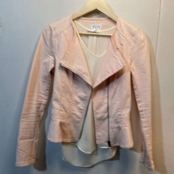 #0128 ELLE Light Pink Fitted Jean Jacket with Side Zipper & Peplum-XS - Picture 3 of 10